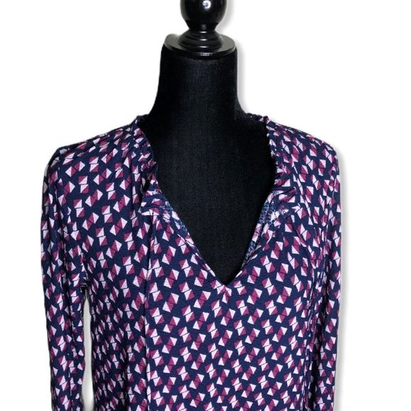Michael Kors Tie Neck Long Sleeve Ruffle Cuff  Geometric Print Top Blouse NWT - Picture 4 of 11